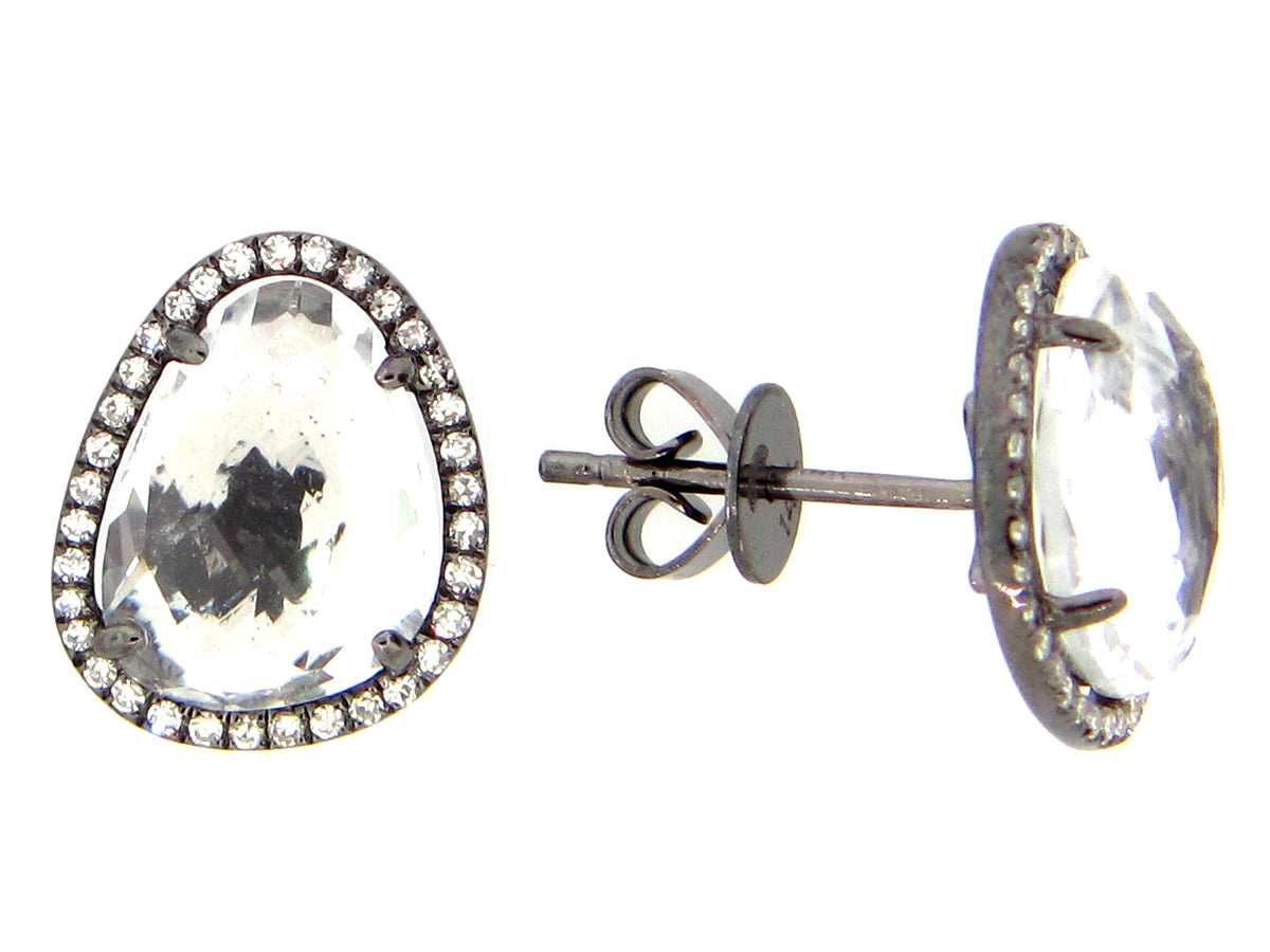 WHITE TOPAZ & DIAMOND EARRING, 14K BLACK FINISH (H)