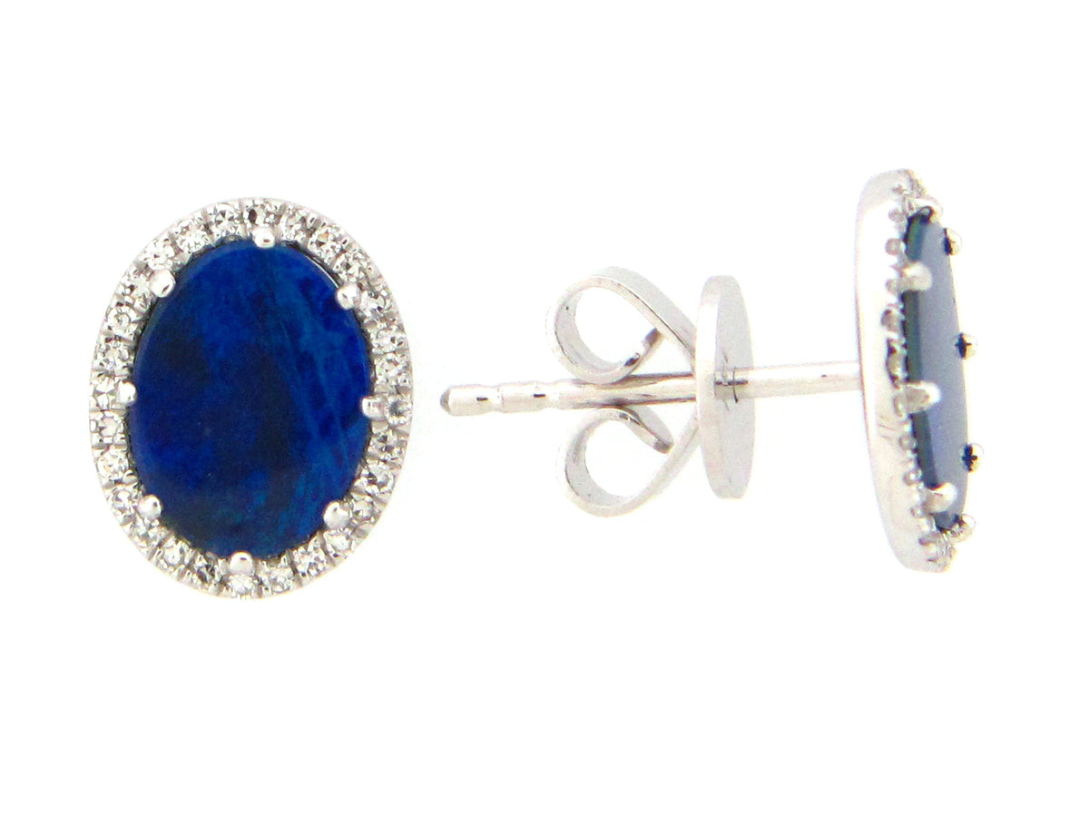 Black Opal Doublet Diamond Oval Earring, 14kw (Asbl)