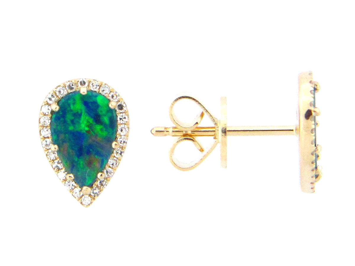 BLACK OPAL DOUBLET & DIAMOND PEAR EARRING