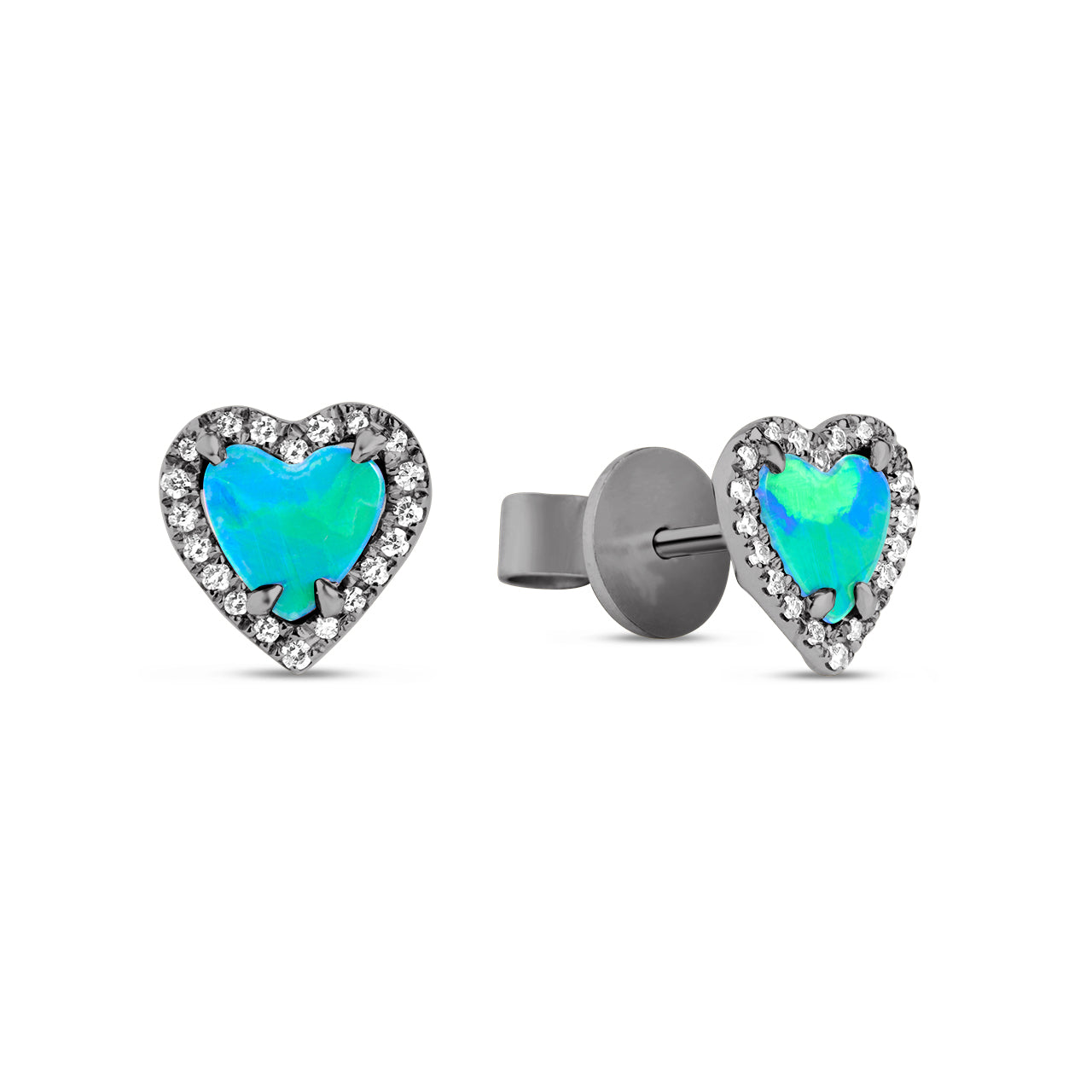 Opal & Diamond Heart Stud Earring