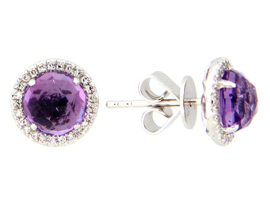 AMETHYST & DIAMOND STUD EARRING, 14KW (H)