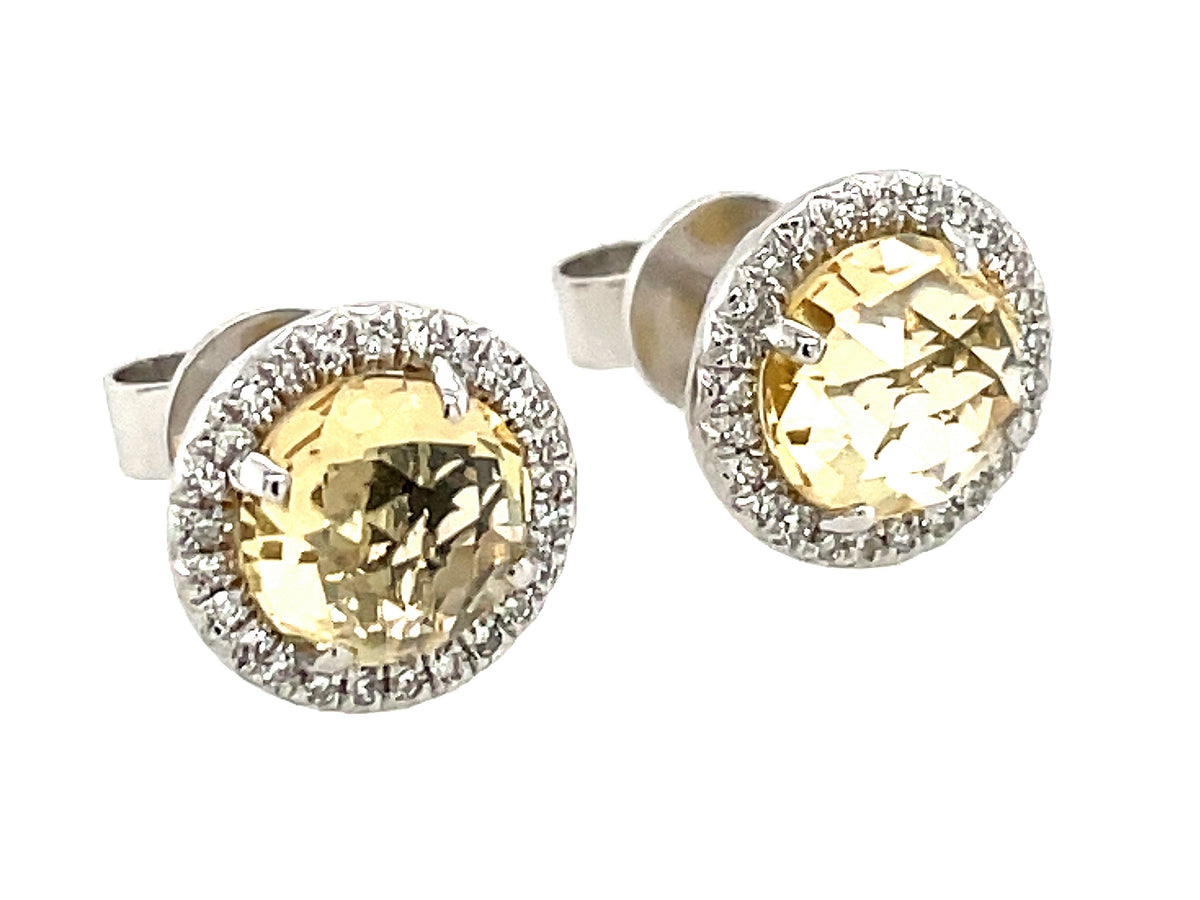 CITRINE & DIAMOND STUD EARRING, 18KW (H)