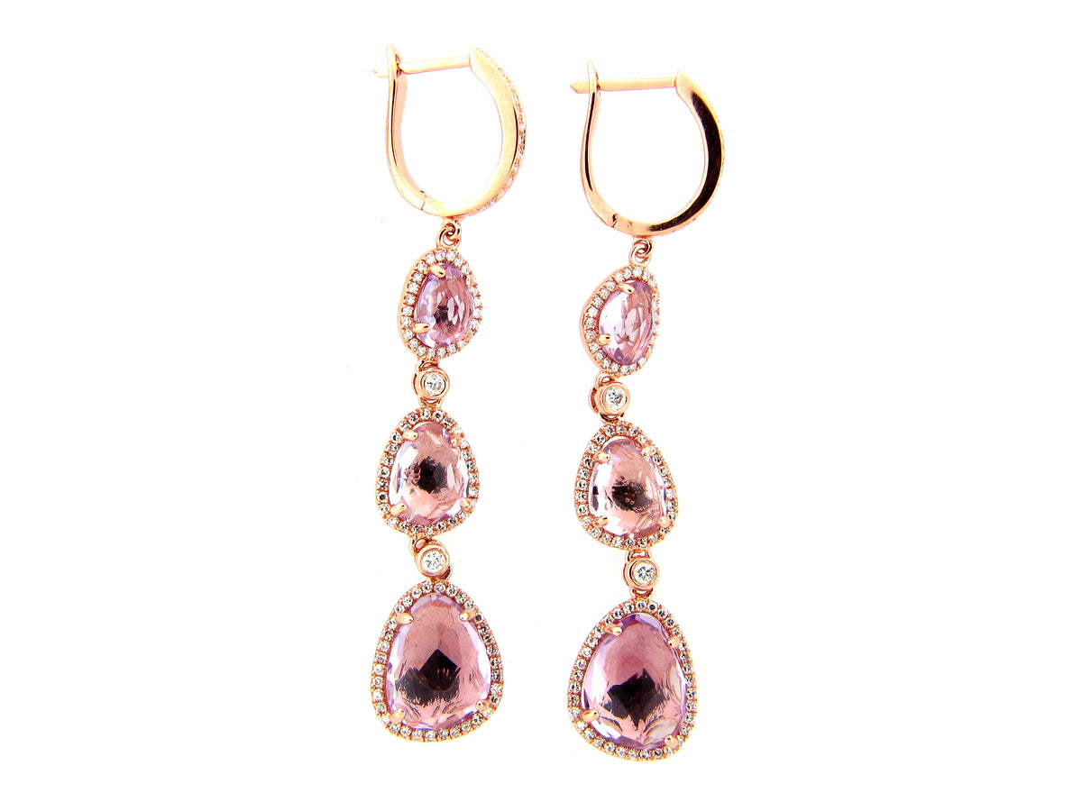 PINK AMETHYST & DIAMOND EARRING, 14KR (H)