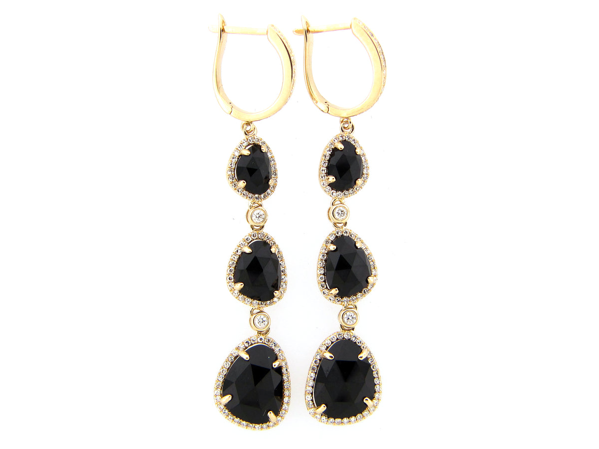 BLACK ONYX & DIAMOND EARRING, 14KY (D)