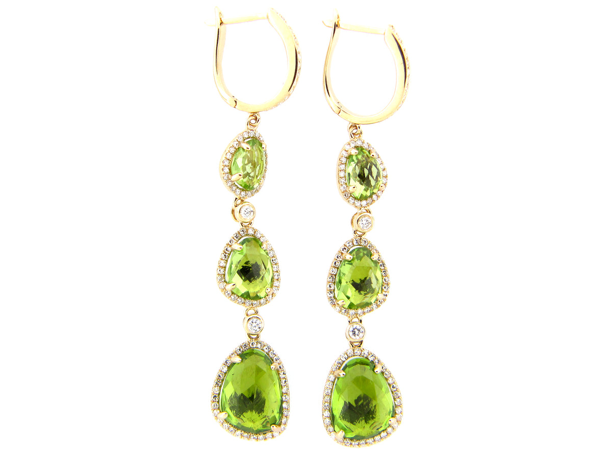 PERIDOT & DIAMOND EARRING, 14KY (N)