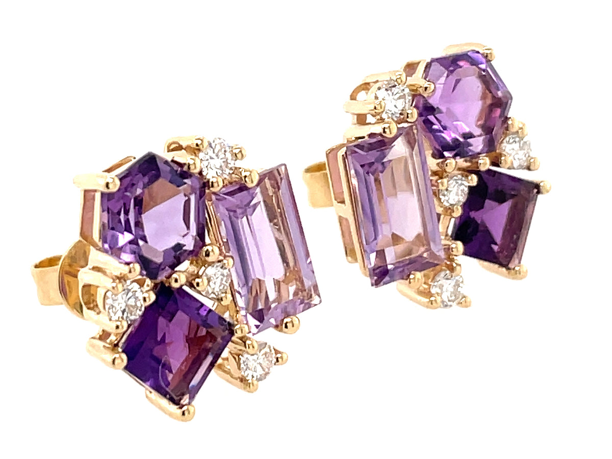 AMETHYST CLUSTER & DIAMOND STUD EARRING
