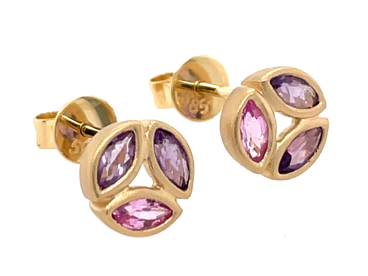 PINK SAPPHIRE & AMETHYST MARQUISE BEZEL STUD EARRING