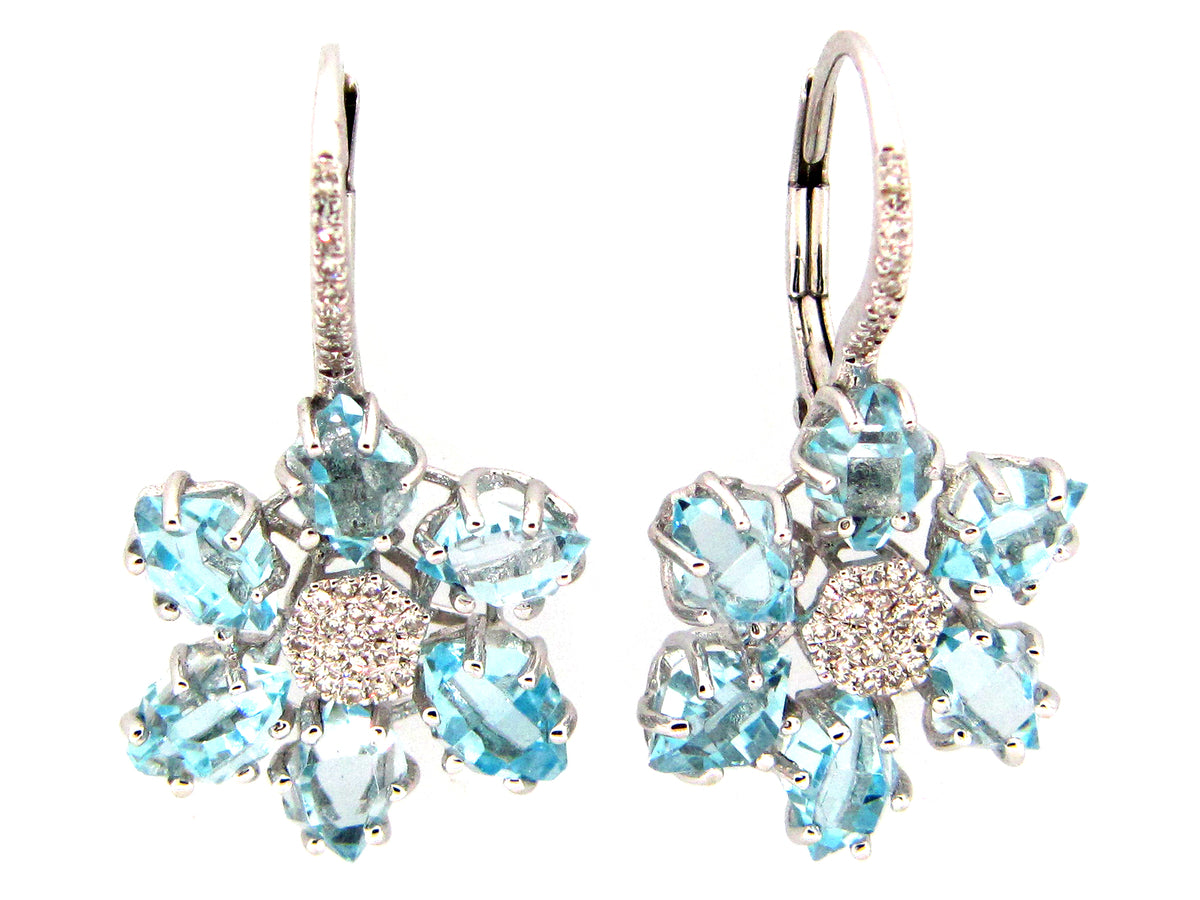 BLUE TOPAZ & DIAMOND EARRING, 14KW (R)