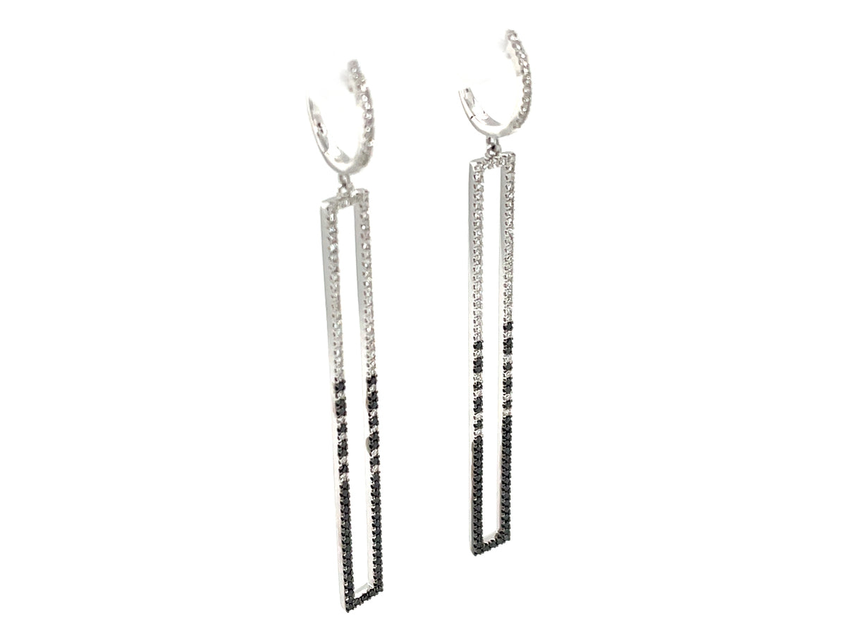 BLACK & WHITE DIAMOND LONG RECTANGLE DANGLE EARRING, 63MM