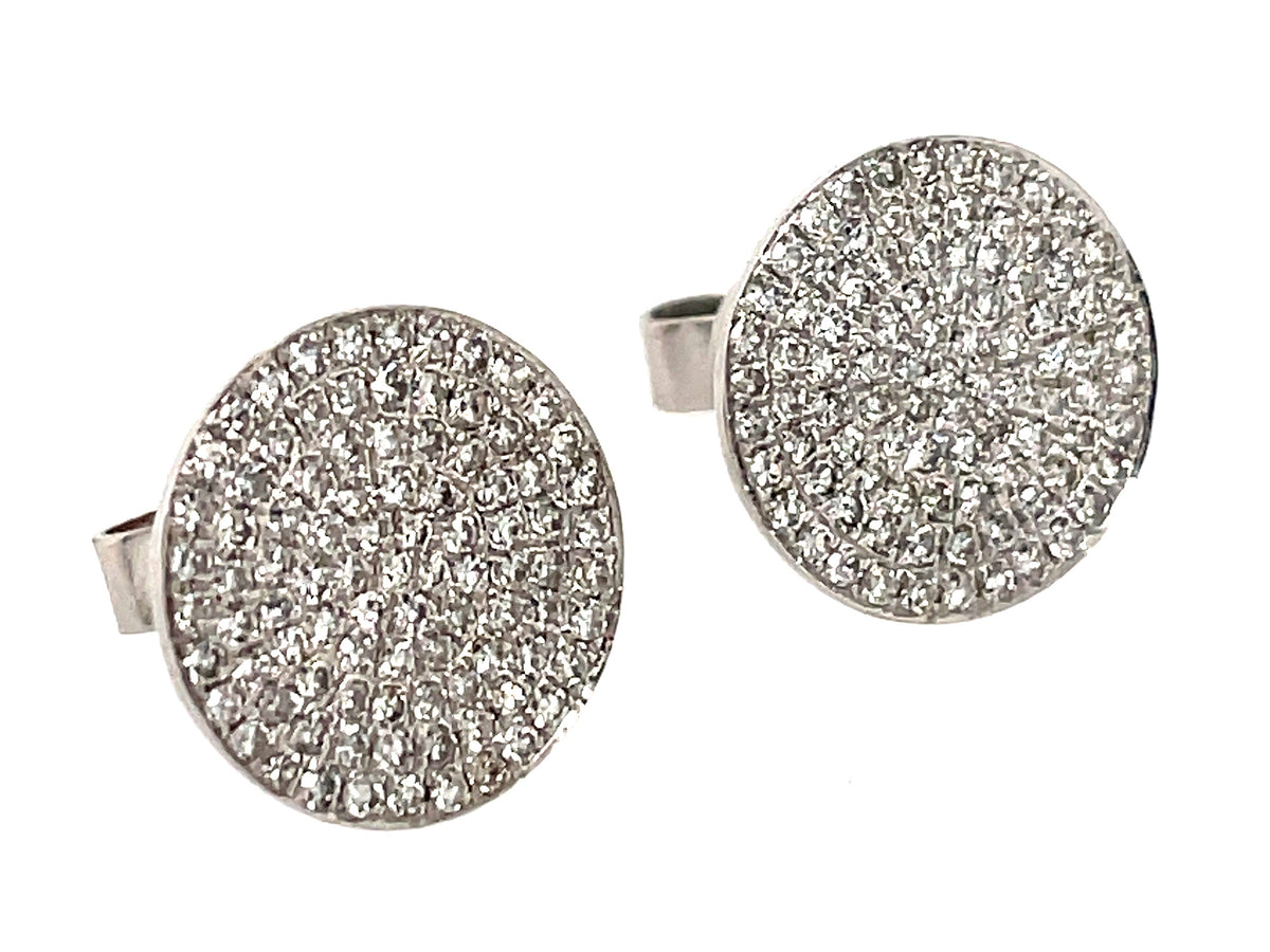 DIAMOND PAVE DISC STUD EARRING, 12MM