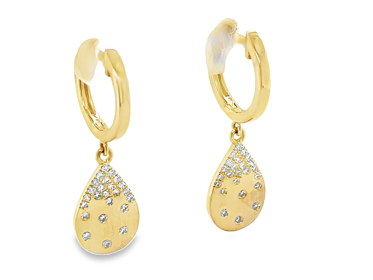 DIAMOND PEAR CONFETTI DANGLE EARRING, 25MM LONG, SATIN FINISH
