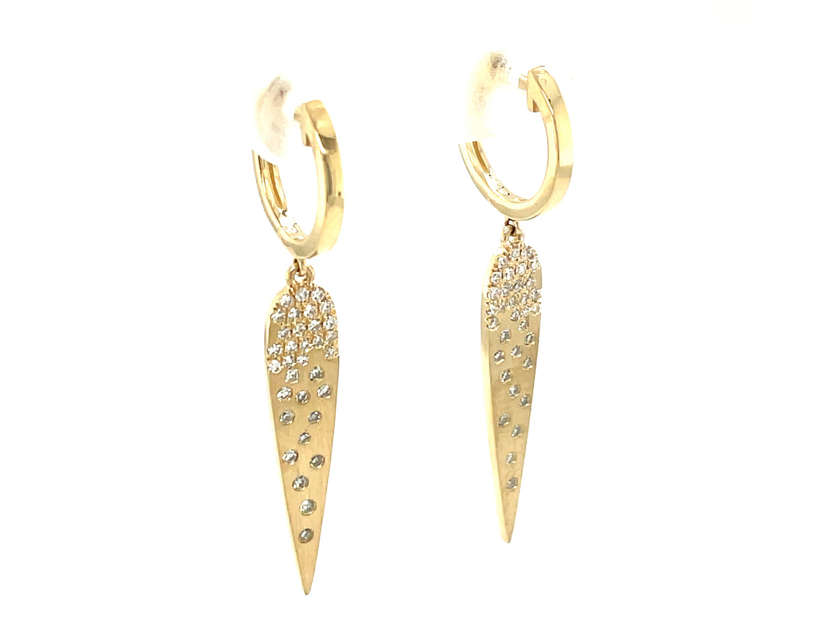 DIAMOND FLUSH SET PEAR DANGLE EARRINGS, SATIN FINISH