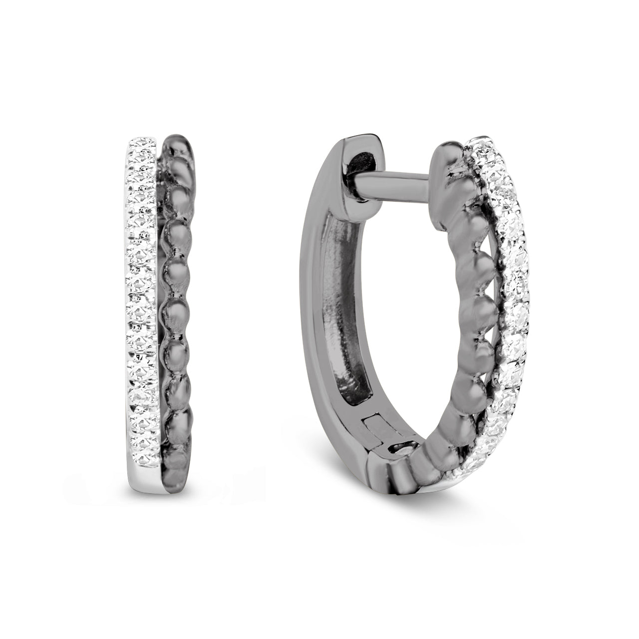 Diamond Line & Bead Duet Huggie Earring