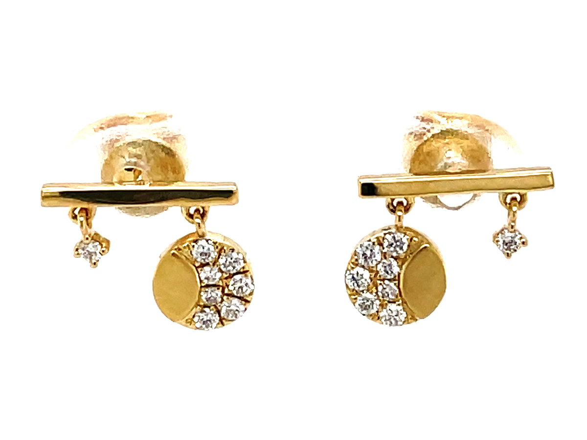 DIAMOND CRESCENT MOON CHARM BAR STUD EARRING
