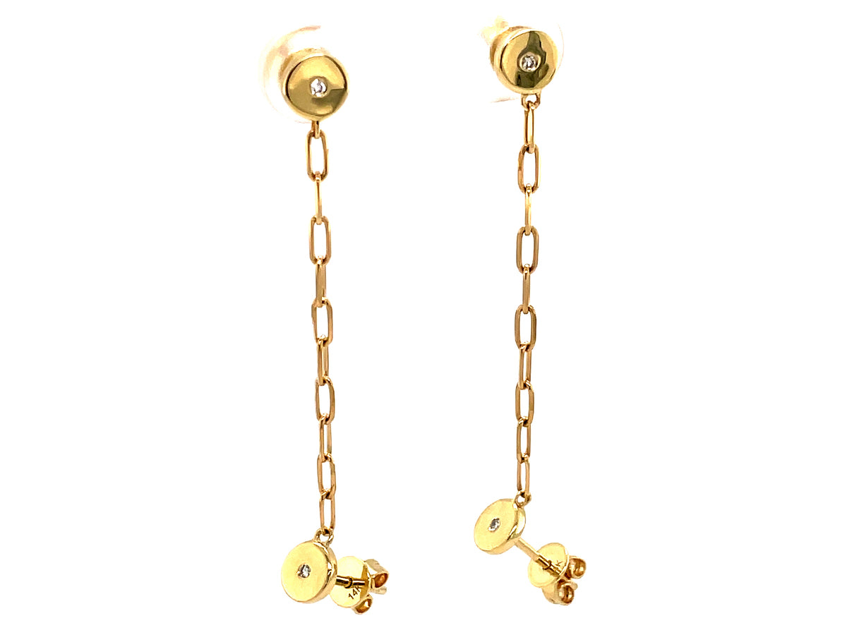 DIAMOND DISC DOUBLE POST PAPERCLIP CHAIN EARRING