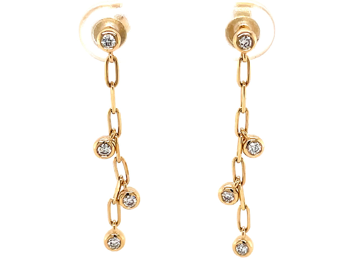 DIAMOND BEZEL PAPERCLIP CHAIN DANGLE EARRING, 14KY (N)