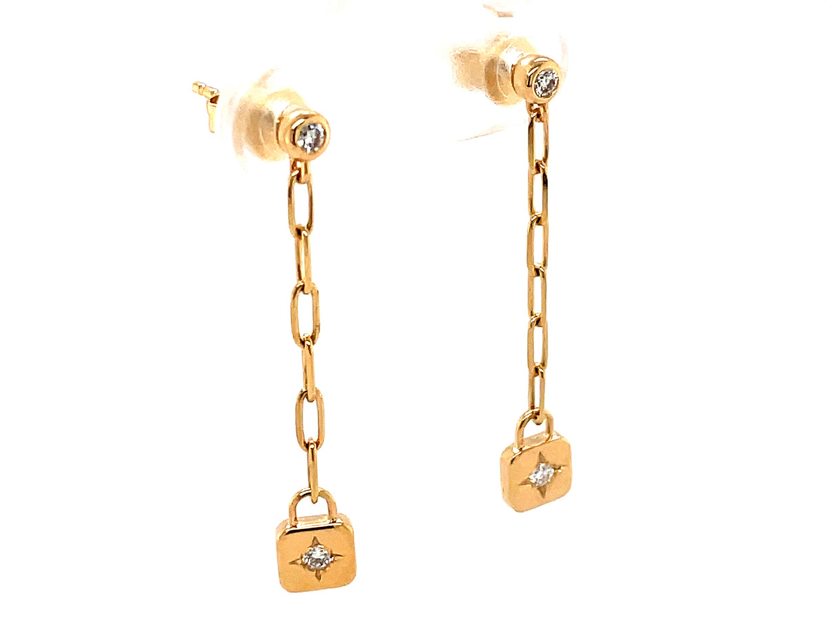 DIAMOND PADLOCK PAPERCLIP CHAIN DANGLE EARRING