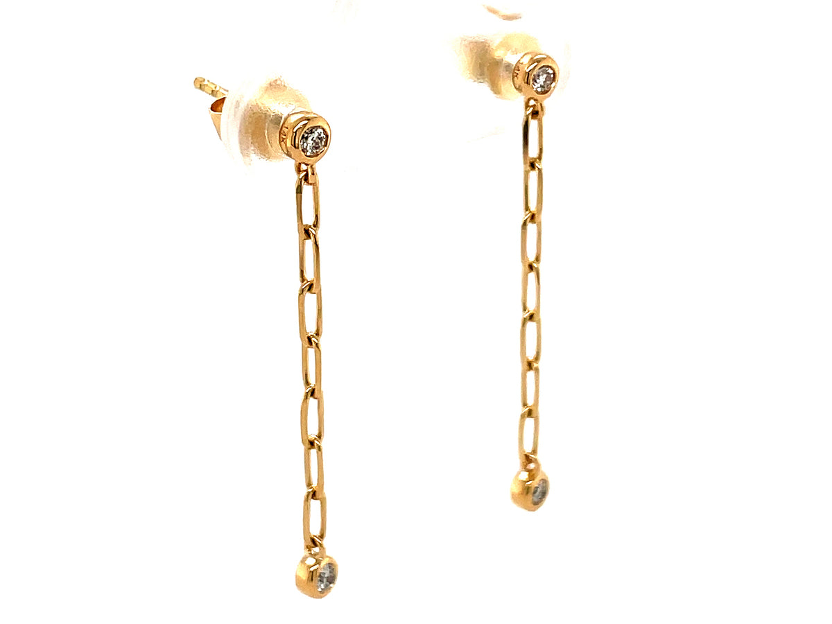 DIAMOND BEZEL PAPERCLIP CHAIN DANGLE EARRING