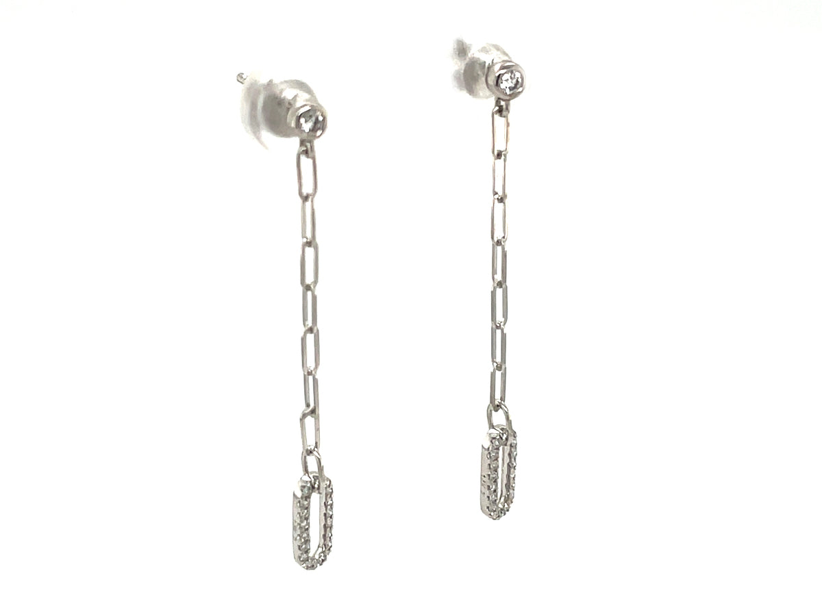 Diamond Oval Paperclip Chain Dangle Earring