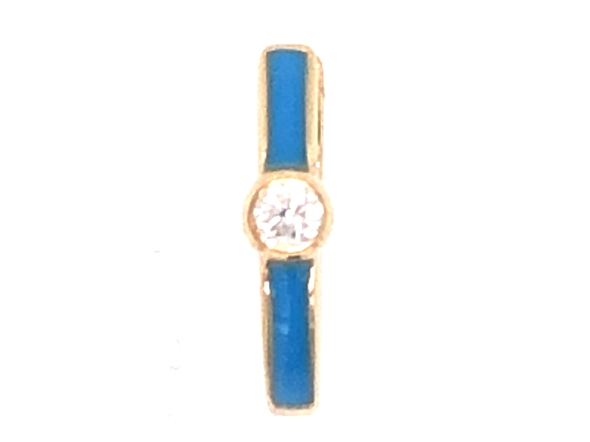 SINGLE DIAMOND BLUE ENAMEL EARRING, 14KY (N)