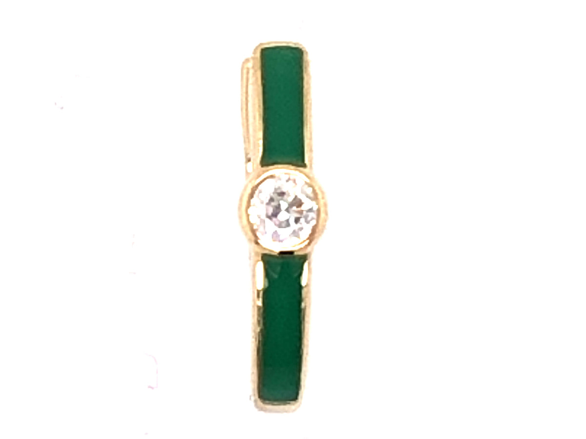 SINGLE DIAMOND GREEN ENAMEL EARRING, 14KY (N)