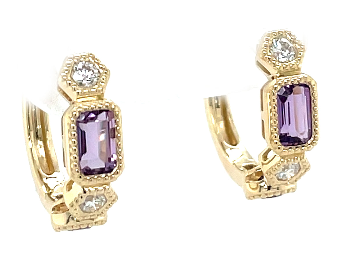 Amethyst Diamond Alternating Hoop Earring, 16mm