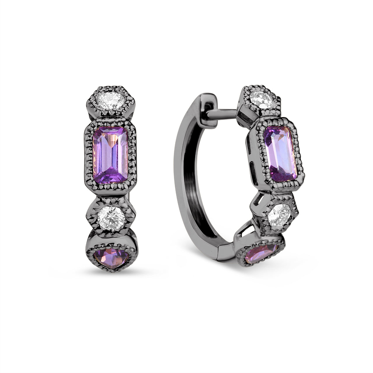 Amethyst & Diamond Alternating Huggie Earring