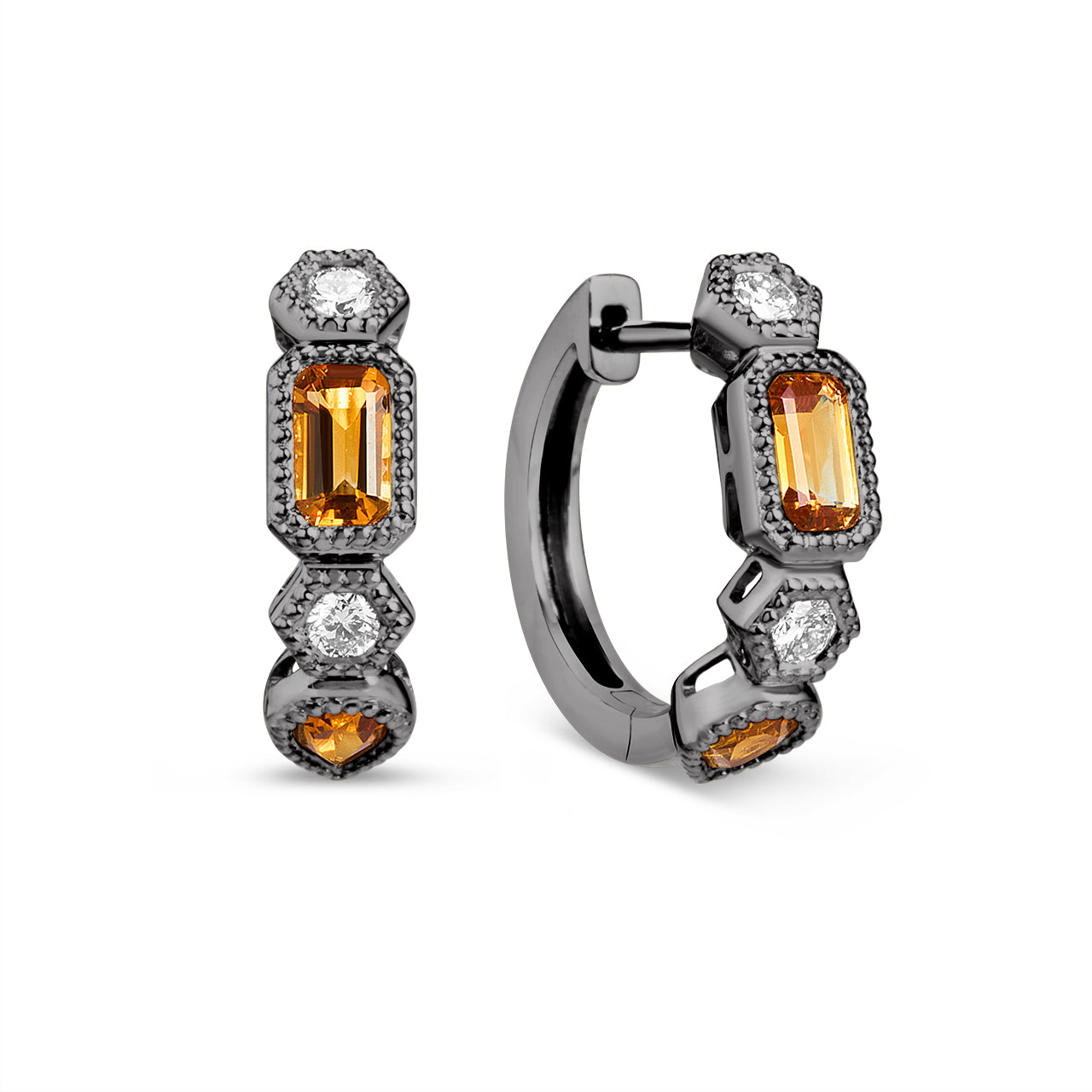 Citrine & Diamond Alternating Huggie Earring