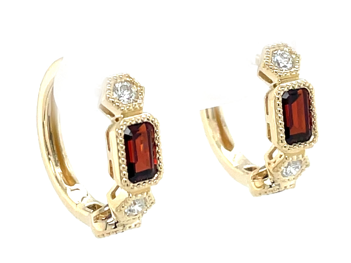 Garnet Diamond Alternating Hoop Earring, 16mm