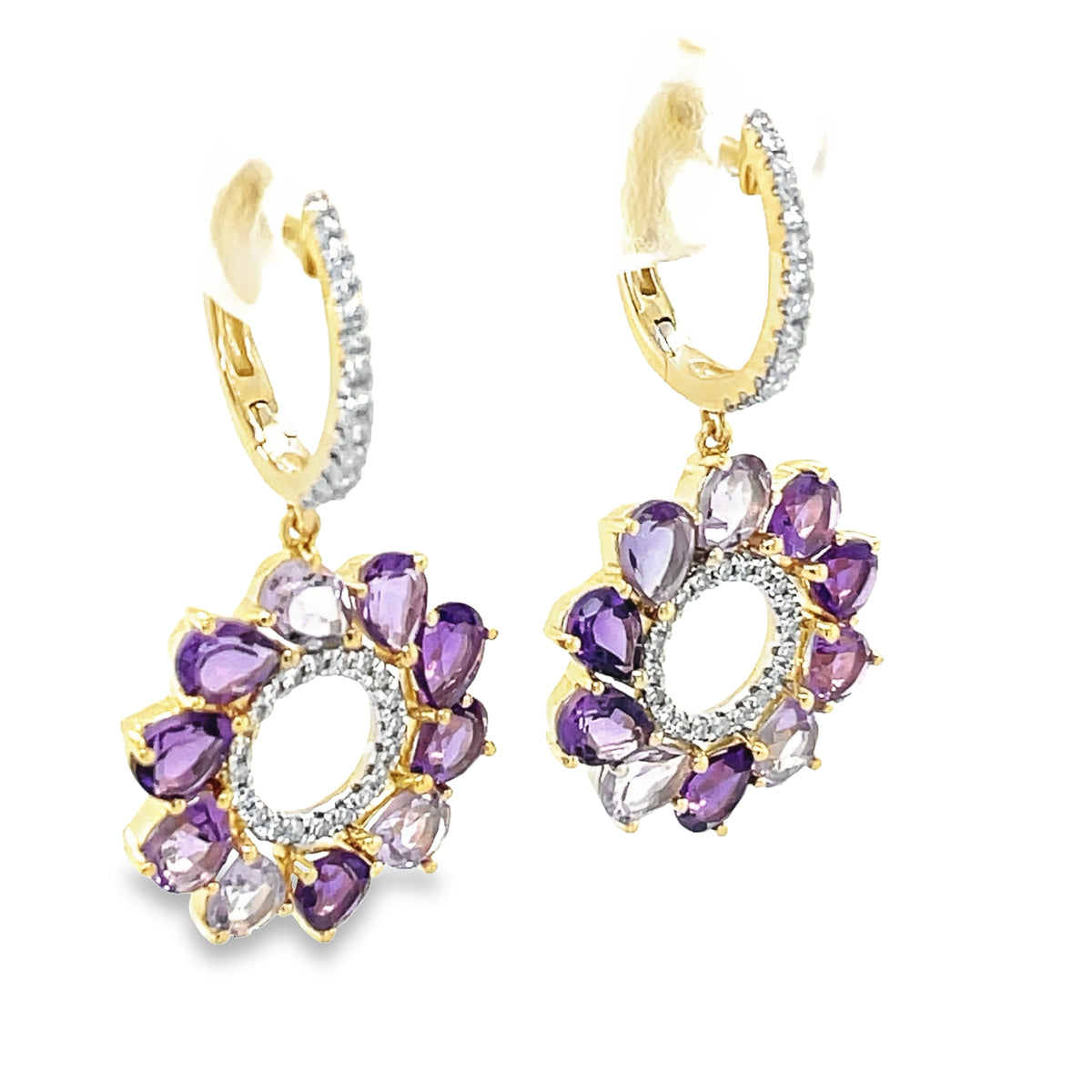 AMETHYST PEAR & DIAMOND CIRCLE DANGLE EARRING