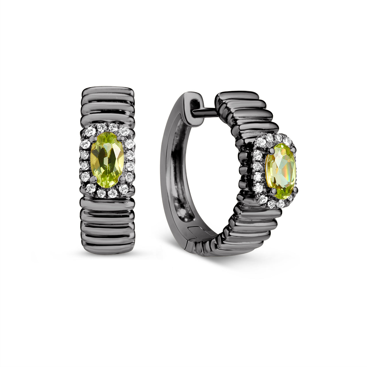 Peridot & Diamond Fluted Huggie Earring