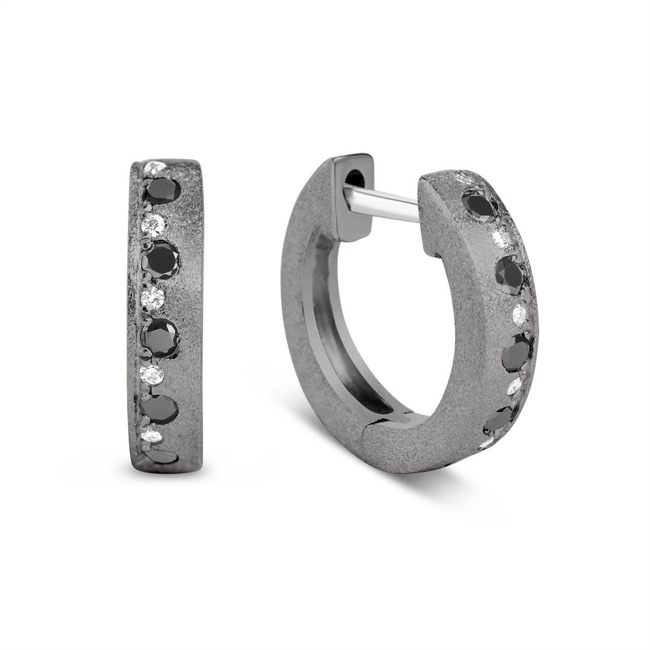 Black & White Diamond Alternating Flush Huggie Earring