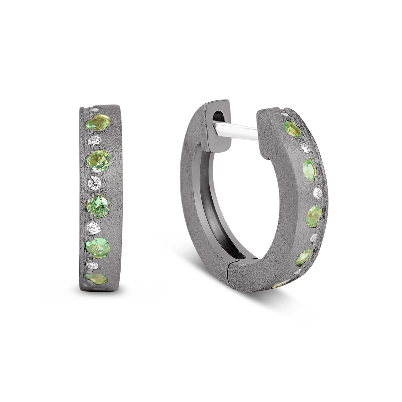 Tsavorite & Diamond Alternating Flush Huggie Earring