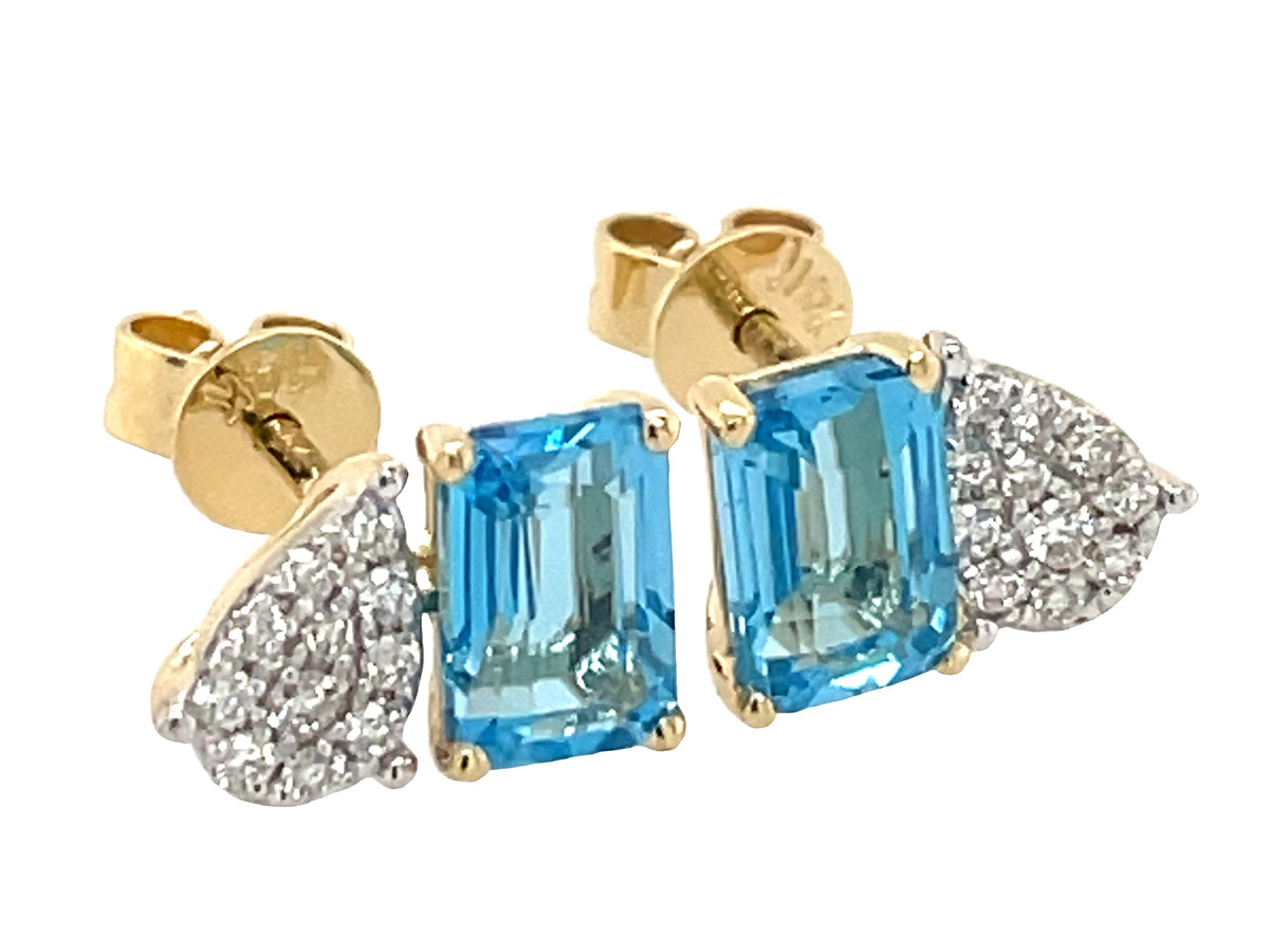 BLUE TOPAZ E/C & DIAMOND PAVE PEAR TOI ET MOI STUD EARRING