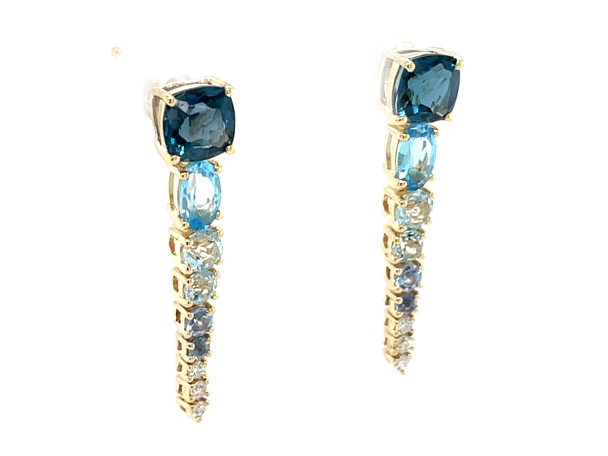 Blue Topaz Diamond Tapered Dangle Earring, 26mm