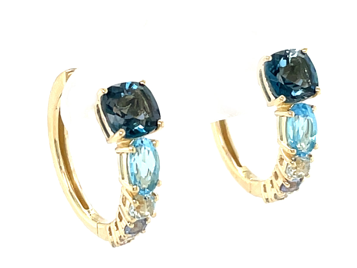 Blue Topaz Diamond Tapered Hoop Earring, 15.8mm