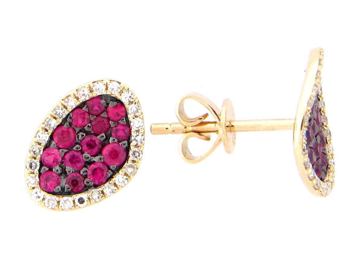 RUBY & DIAMOND EARRING, 14KY (H)
