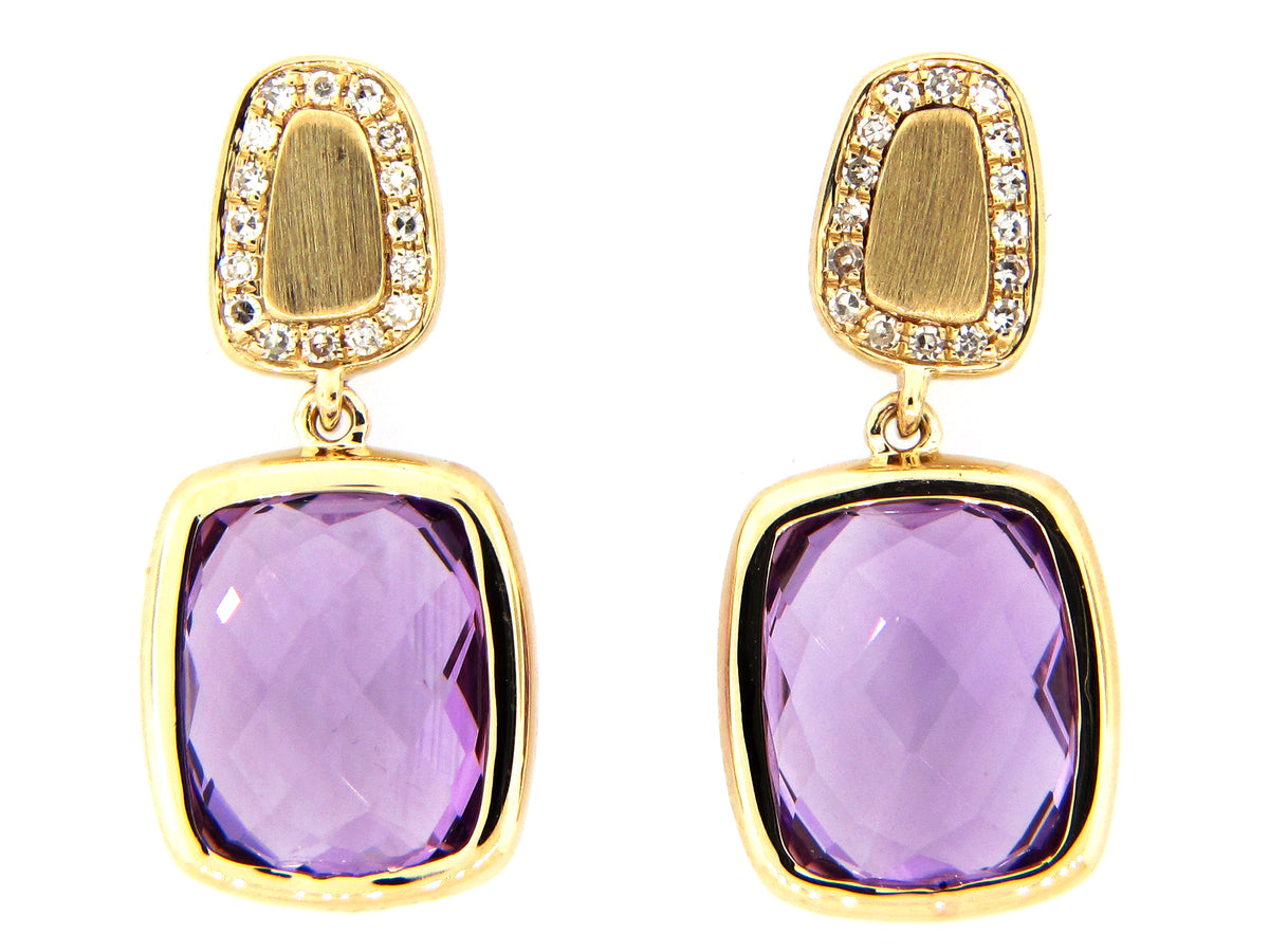AMETHYST & DIAMOND EARRING, 14KY (H)
