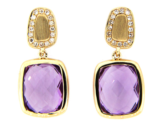 AMETHYST & DIAMOND EARRING, 14KY (H)