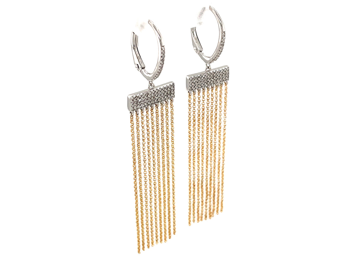 GOLDEN TASSEL DIAMOND EARRING, WHITE TOP DIAMONDS, YELLOW CHAIN, 14KWY (N)