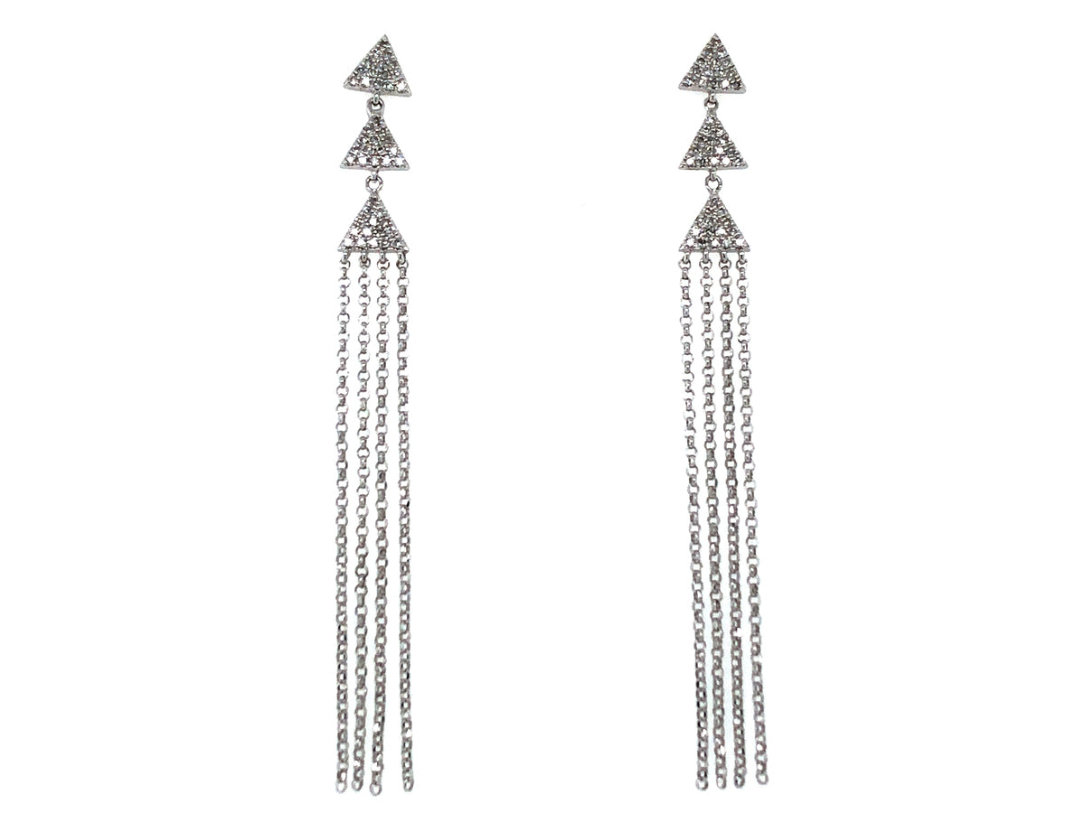 DIAMOND TRIANGLE TASSEL EARRING, 1.5" CHAIN,14KW (N)