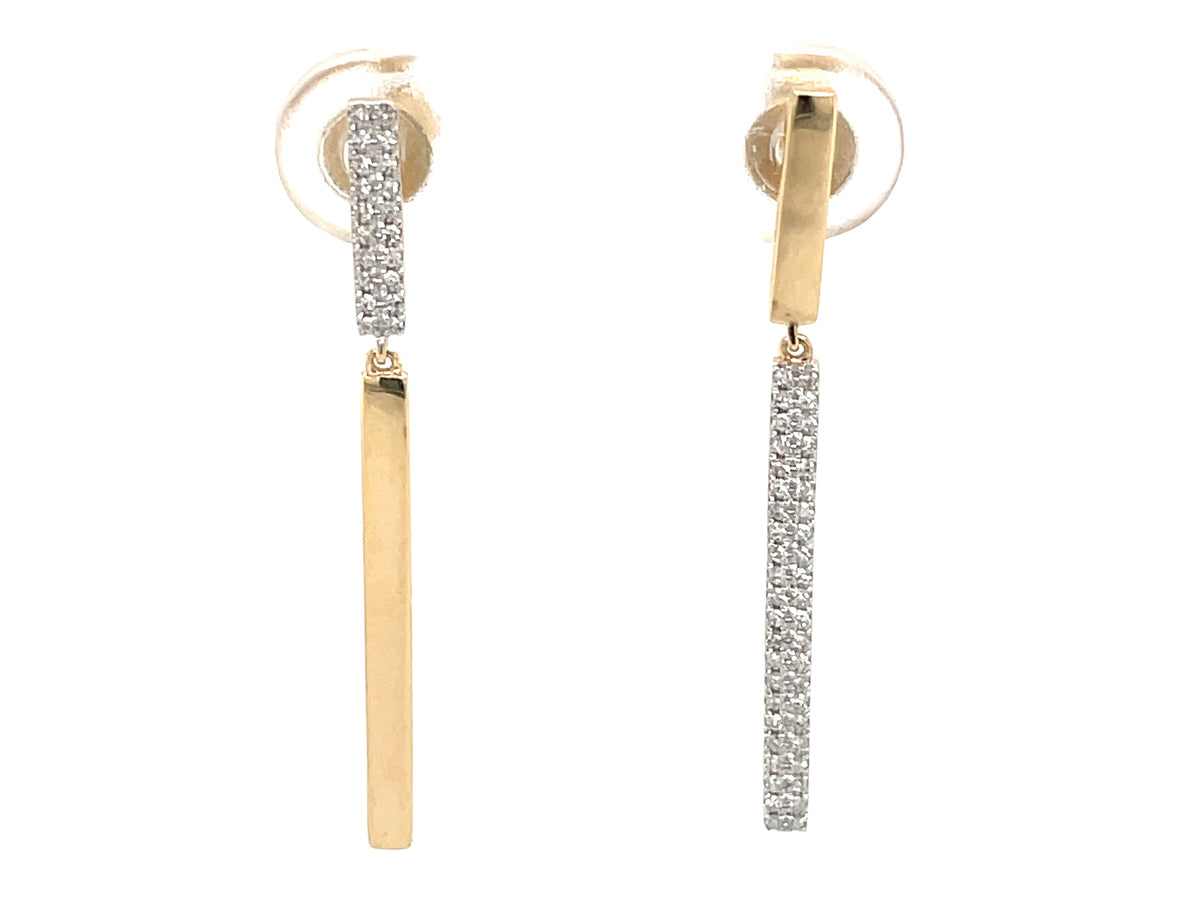 DIAMOND ASYMETRICAL BAR DANGLE EARRING, 14KY (N)