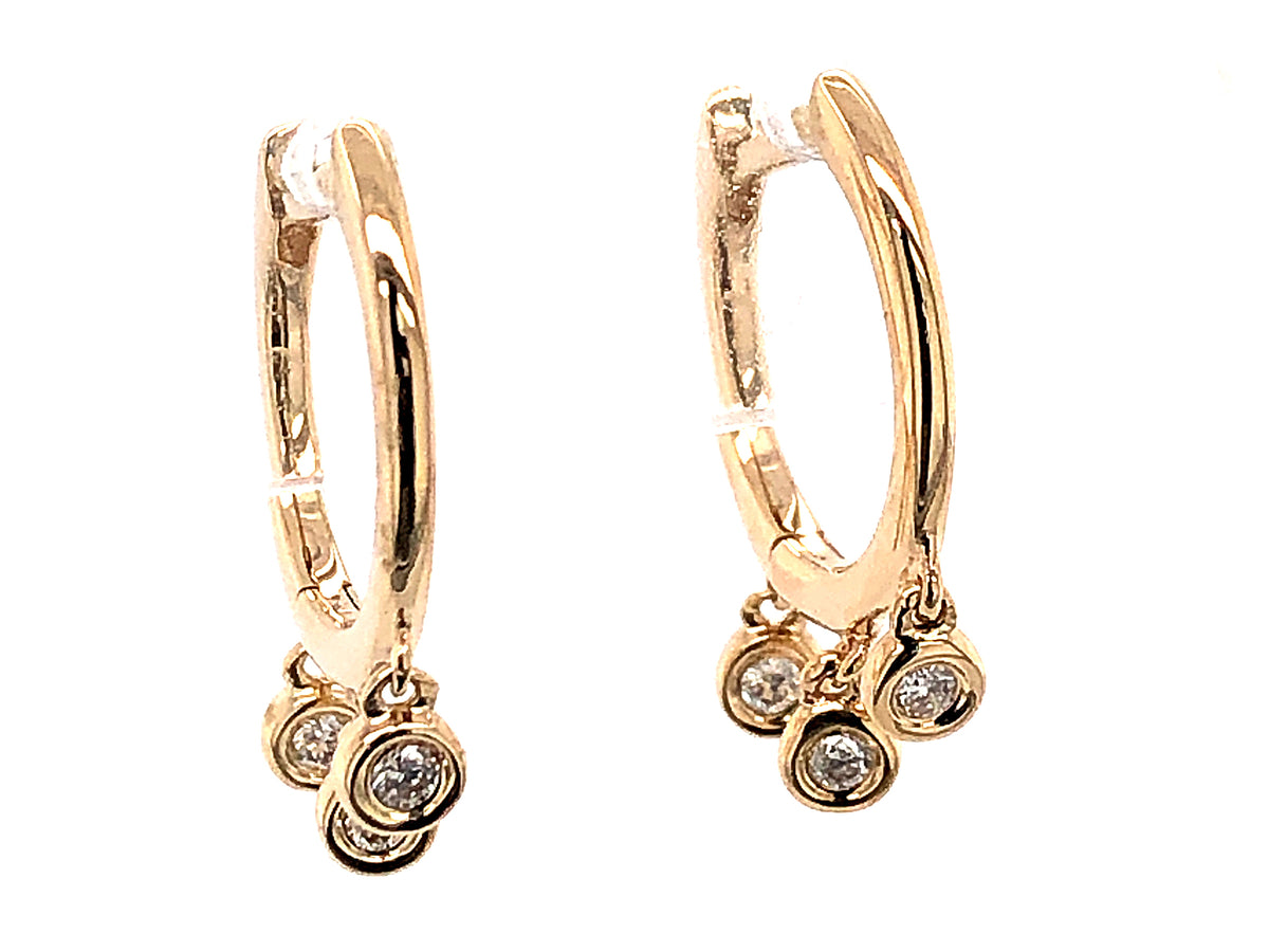 DIAMOND BEZEL CHARM DANGLE EARRING, SATIN FINISH, 14KY (N)