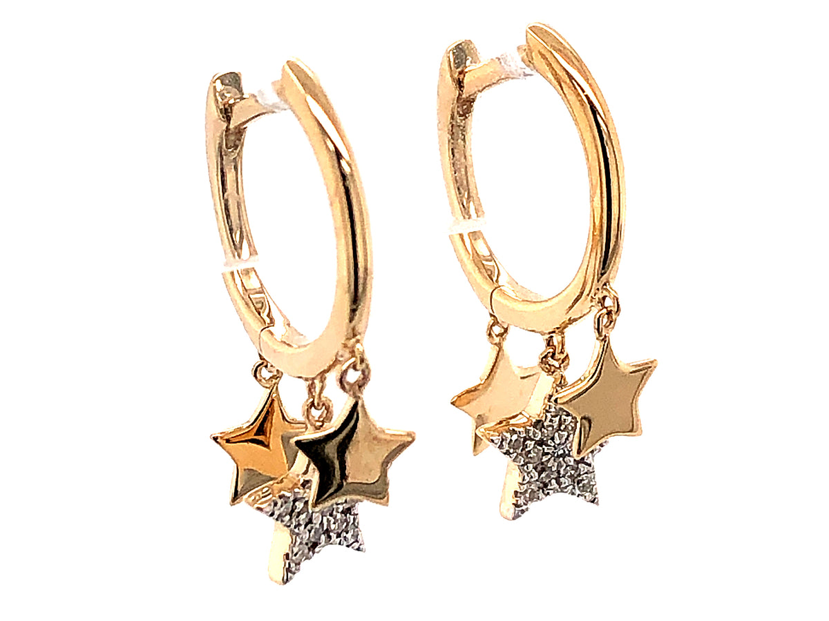 DIAMOND 3 STAR CHARM DANGLE EARRING, 14KY (N)