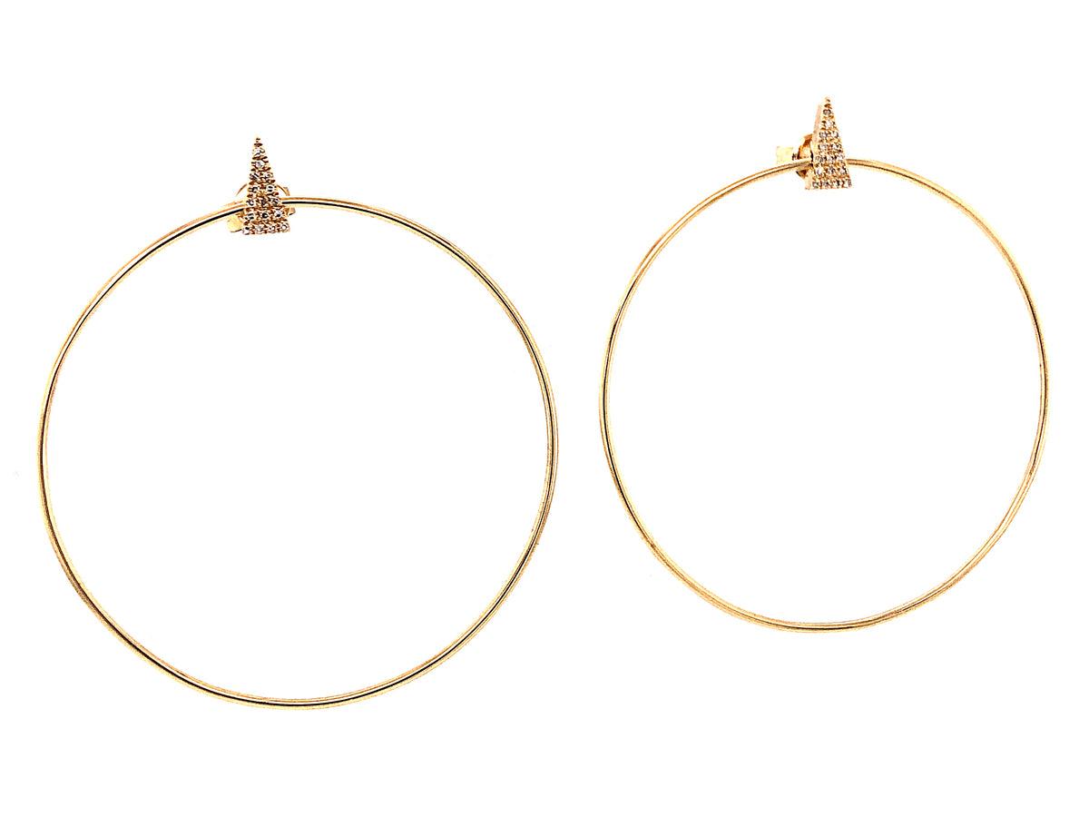 DIAMOND TRIANGLE TOP CIRCLE 40MM FRONT FACING EARRING, 14KY (N)
