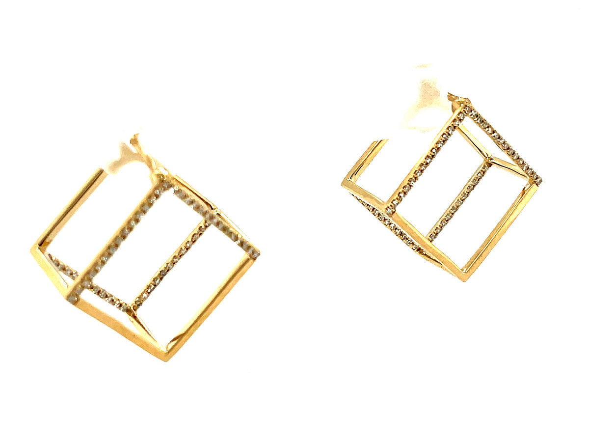 DIAMOND CUBE EARRING, 15MM, 14KY (N)