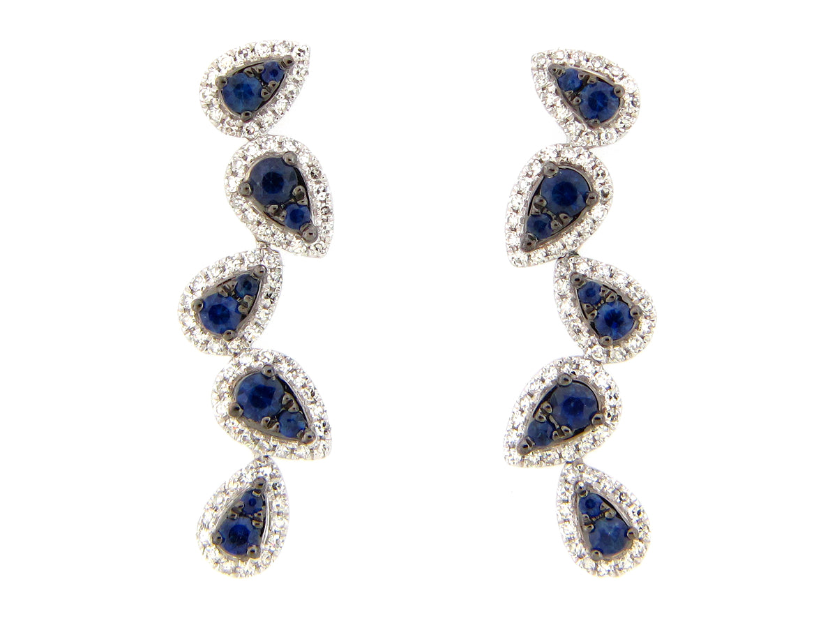 SAPPHIRE & DIAMOND PEAR CLUSTER PIVOTING EARRING, 14KW (H)