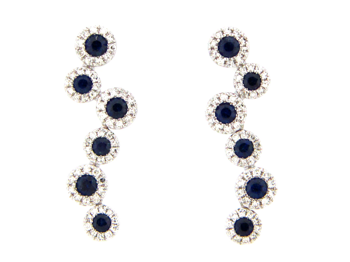 SAPPHIRE & DIAMOND ROUND PIVOTING EARRING, 14KW (H)