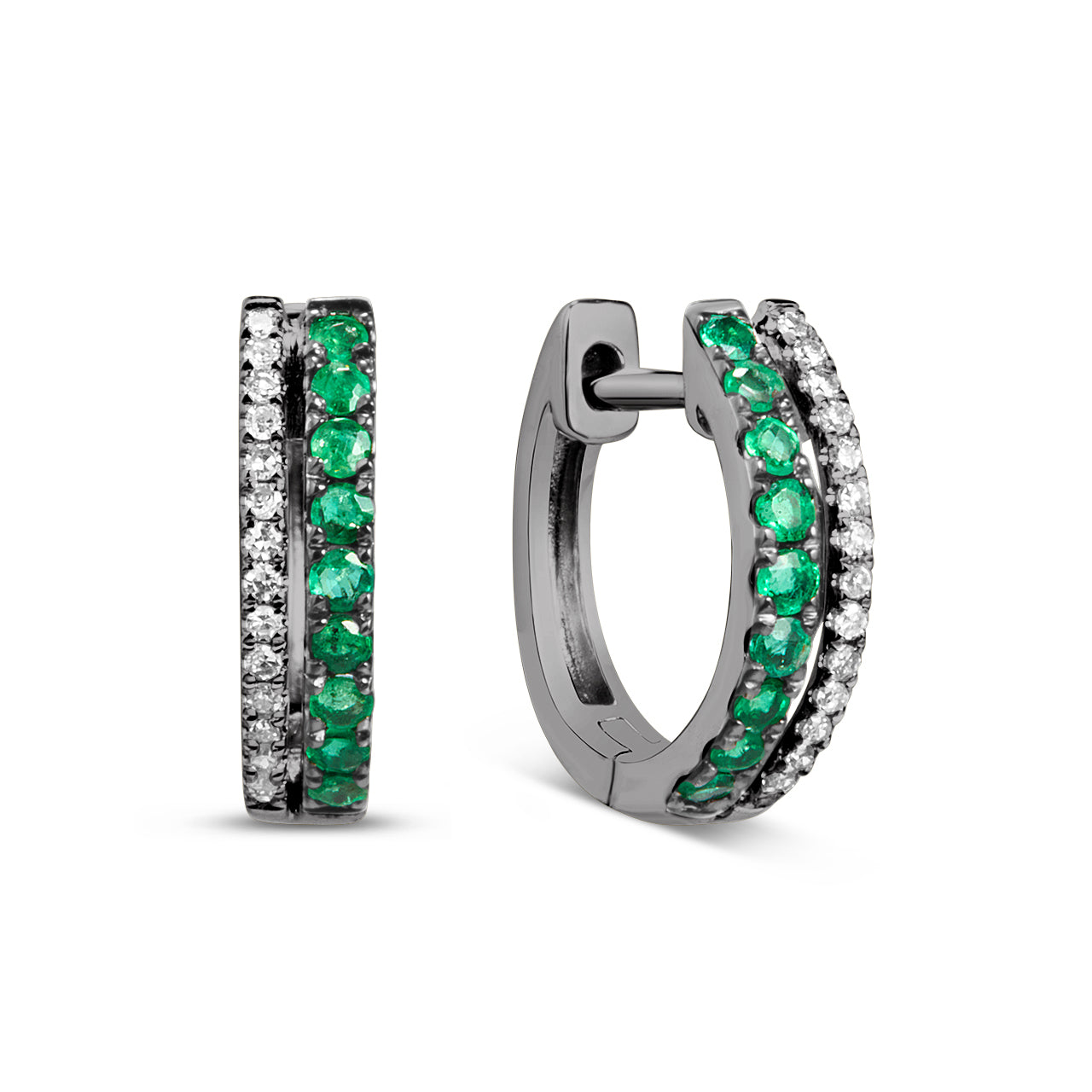 Emerald & Diamond Duet Huggie Earring