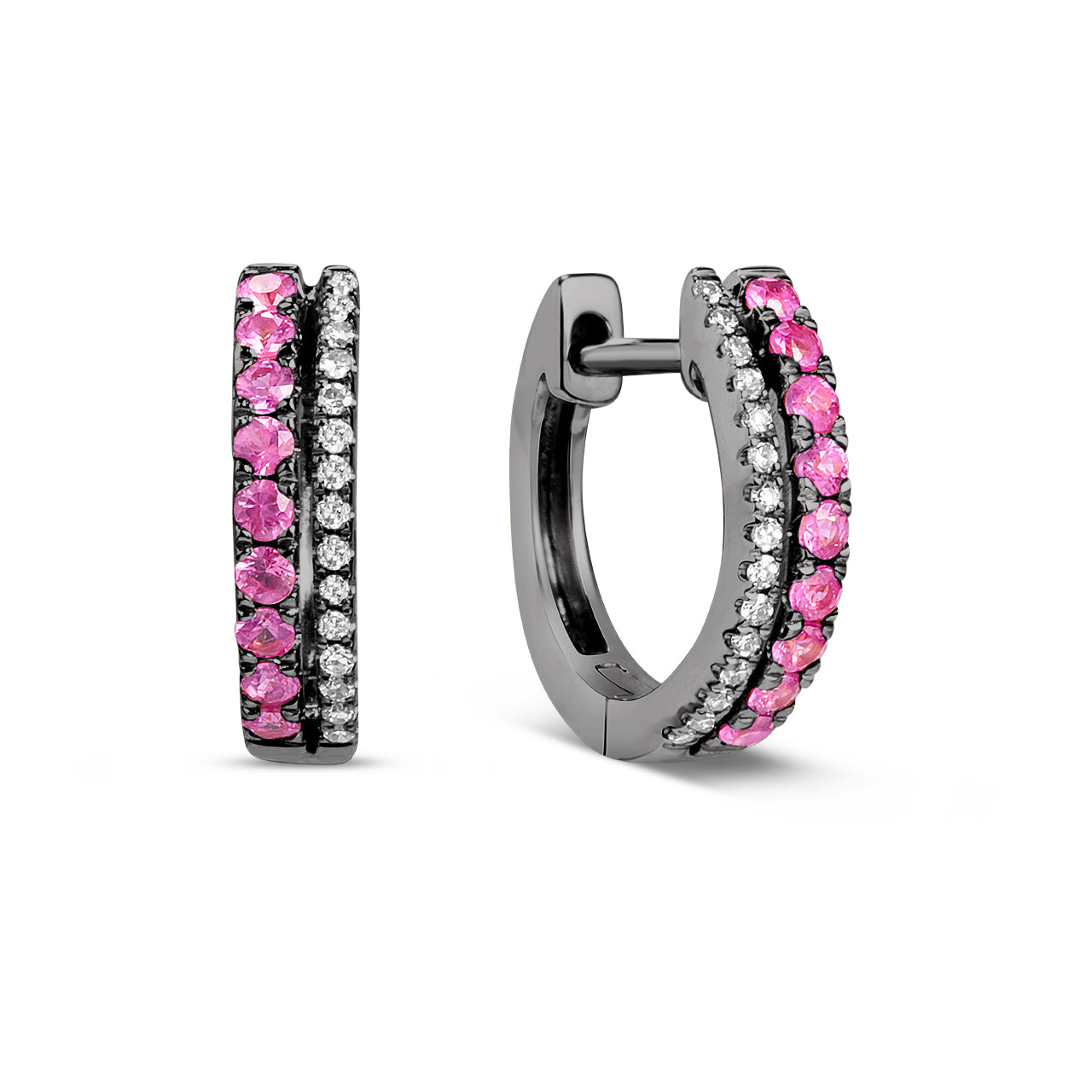 Pink Sapphire & Diamond Duet Huggie Earring
